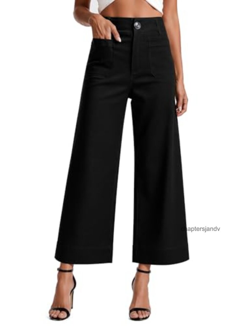 High Waisted Wide Leg Cropped Pants Stretchy Work Pants with Pockets